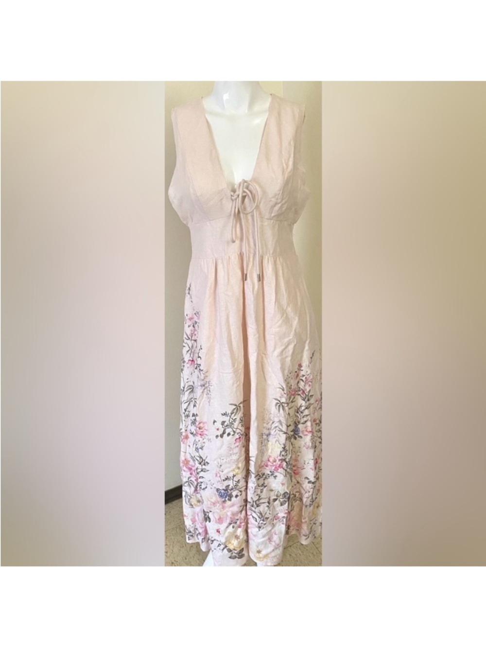 Christian Lacroix Light Pink Floral Maxi Dress linen / cotton vacation/summer dr